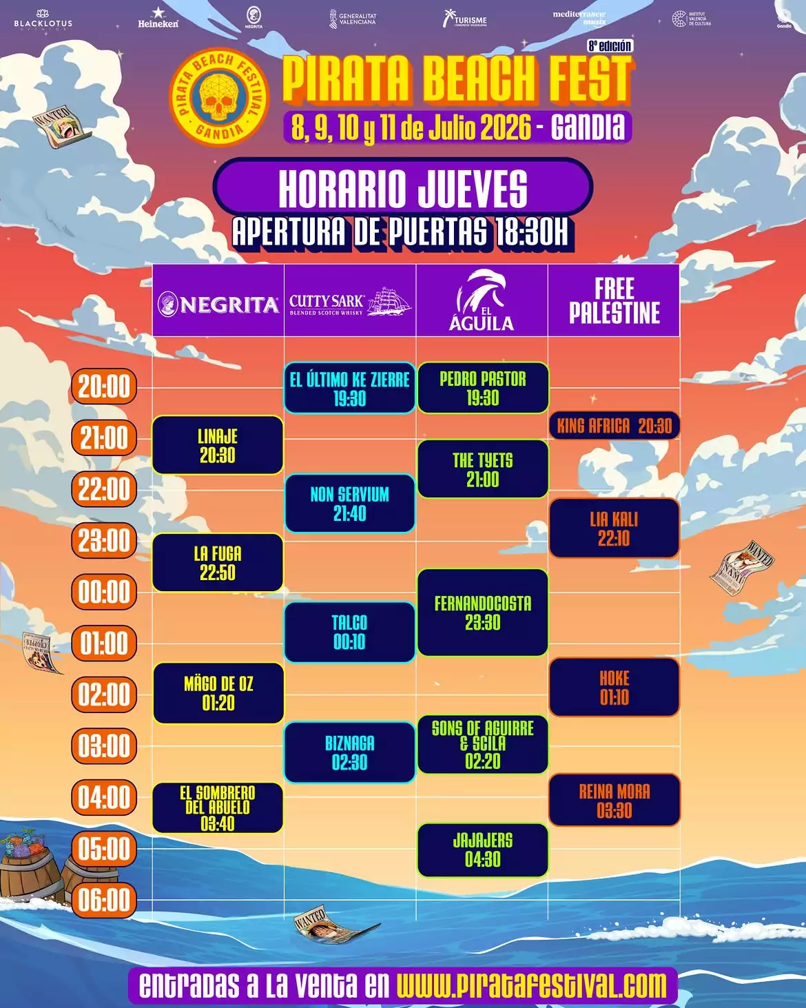 HORARIOS PIRATA BEACH FEST 2026 dia2