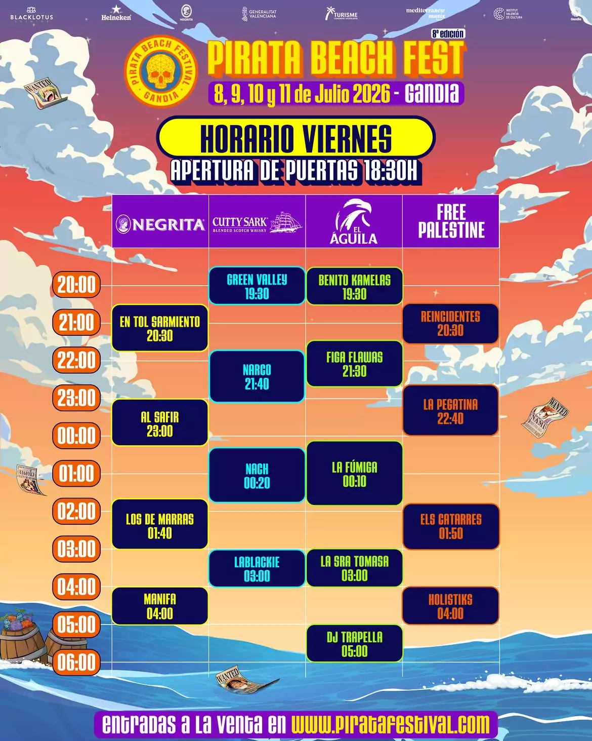 HORARIOS PIRATA BEACH FEST 2026 dia3