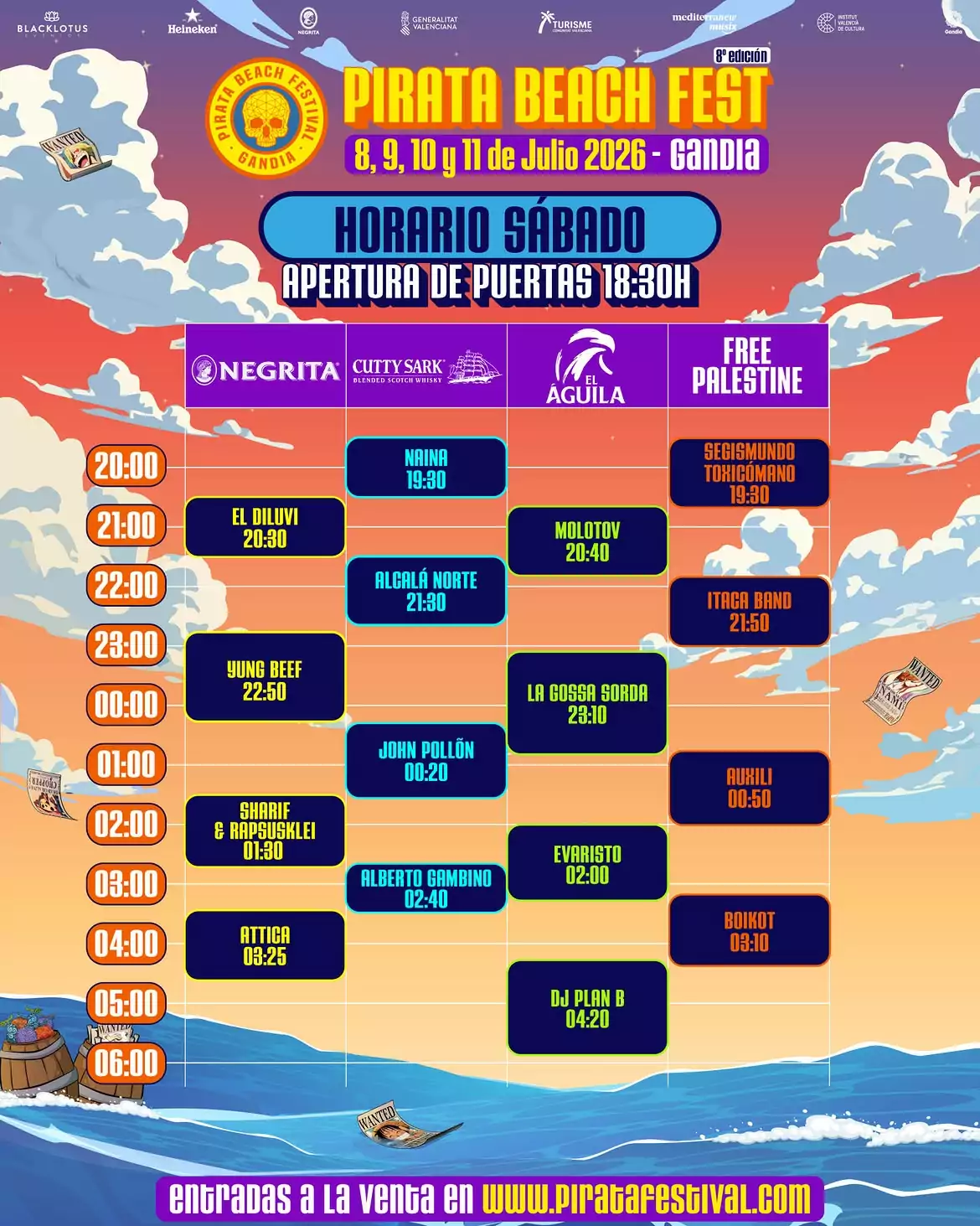 HORARIOS PIRATA BEACH FEST 2026 dia4