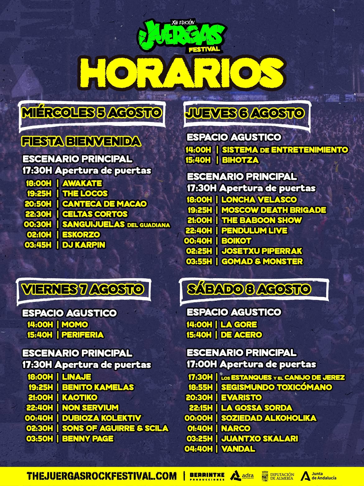 juergas rock 2026 horarios dias