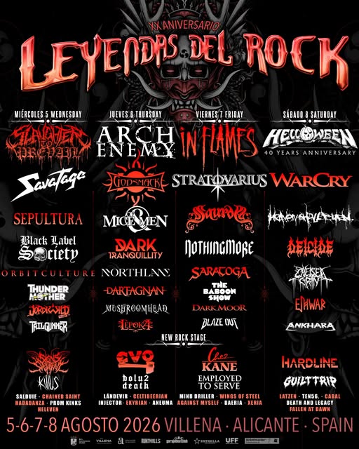 leyendas del rock 2026 cartel por dias